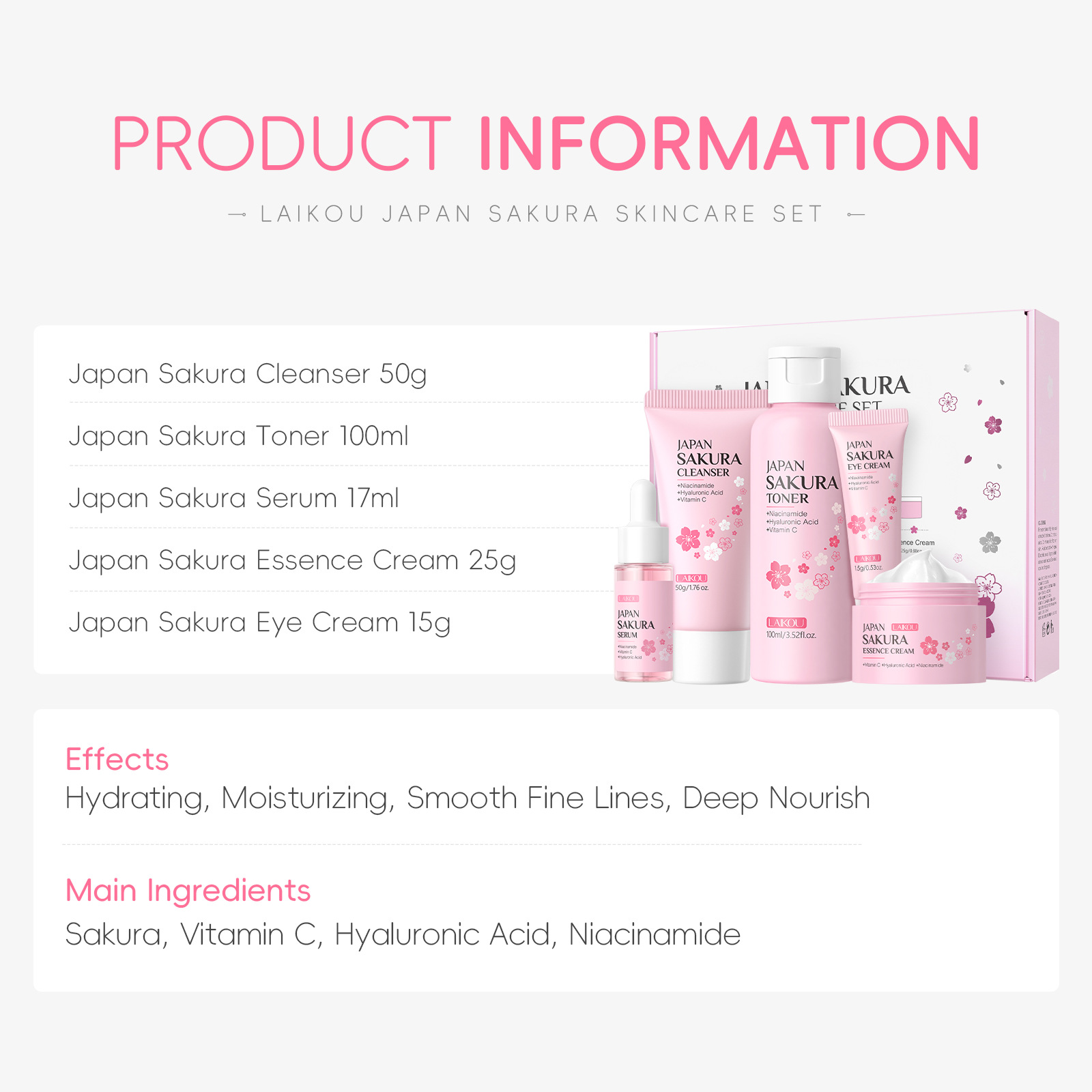 LAIKOU Sakura 5pcs Skin Care K – Korean Skincare Routine Bewertung und Preis